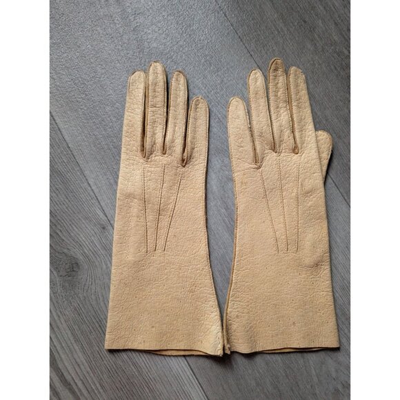 Vintage Genuine Peccary Pigskin Gloves Beige Leather Womens Size 7 Elegant - Picture 1 of 6